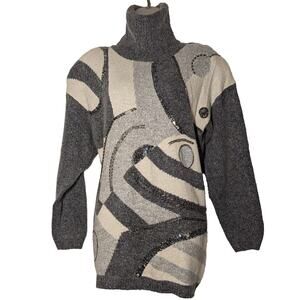 Vtg Cristina Sweater Women Medium Silk Wool Angora Blend Grey Cozy Soft Turtle